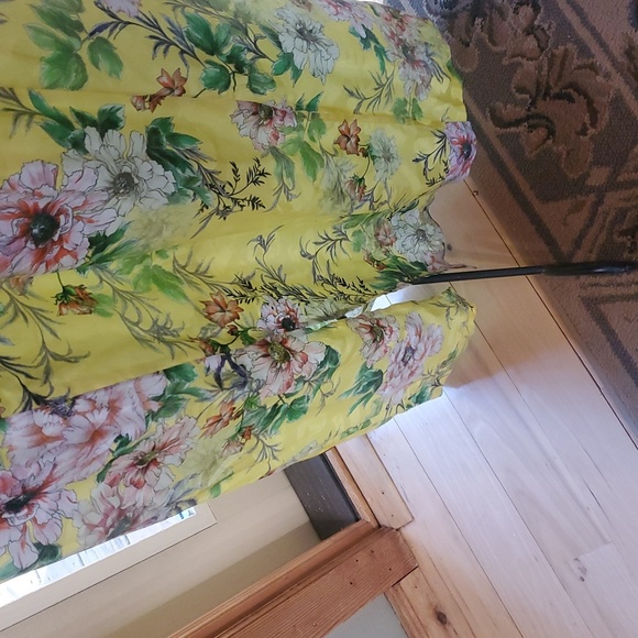 Anthropologie Sparrow Silky Floral Yellow Slit Hems Midi Sz. 12 Dress NWT - Picture 9 of 13